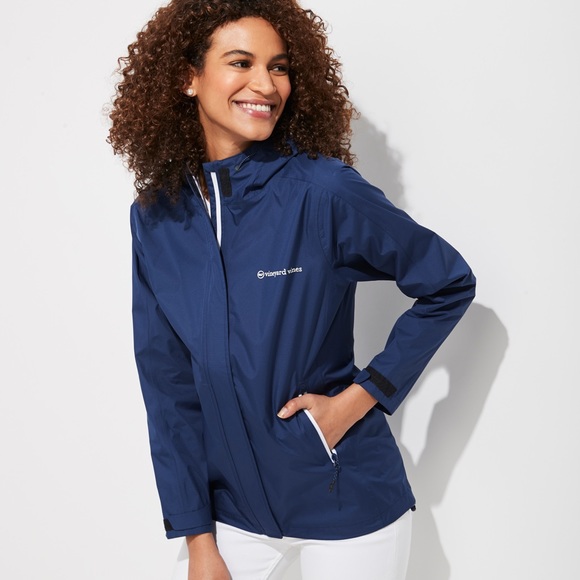 Vineyard Vines Stow & Go Raincoat Blue Pink Hood XS - Picture 2 of 12